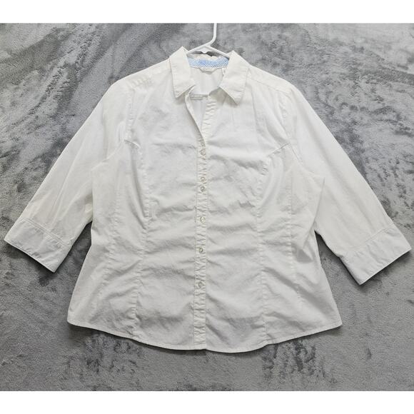Lee Riders Top Woman XXL White Collared Button-Up Shirt 3/4 Sleeve Flip Cuff - Picture 3 of 13